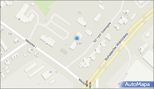 Koszalin, Szarych Szeregów, 1, mapa Koszalina