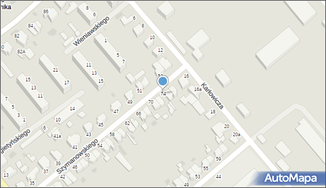 Koszalin, Szymanowskiego Karola, 74, mapa Koszalina