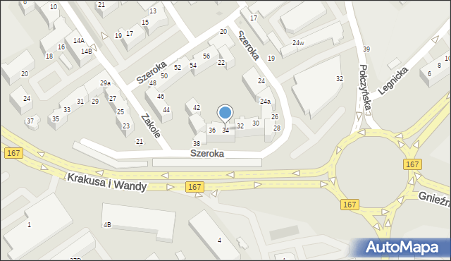 Koszalin, Szeroka, 34, mapa Koszalina