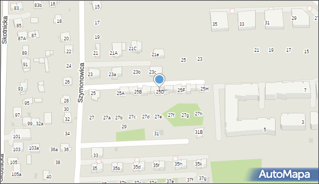 Kraków, Szymonowica Szymona, 25D, mapa Krakowa