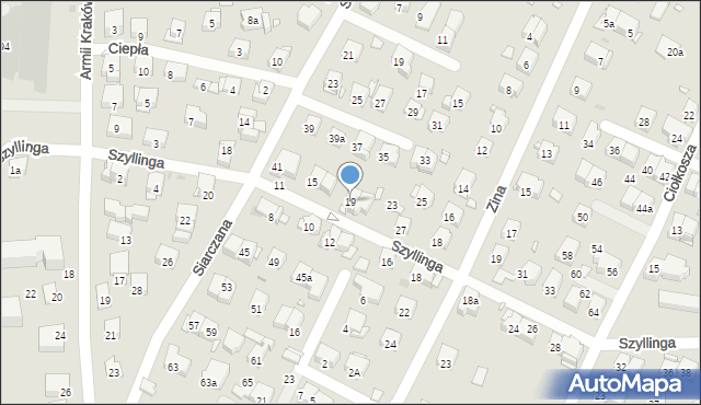 Kraków, Szyllinga Antoniego, gen., 19, mapa Krakowa