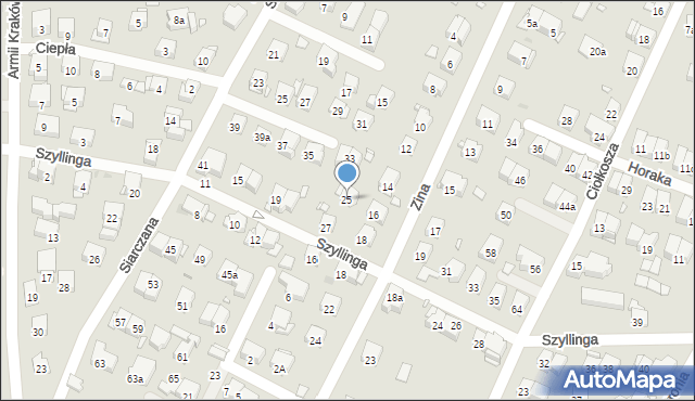 Kraków, Szyllinga Antoniego, gen., 25, mapa Krakowa