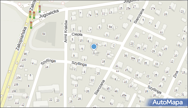 Kraków, Szyllinga Antoniego, gen., 7, mapa Krakowa