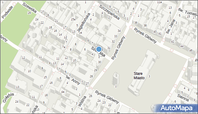 Kraków, Szewska, 2, mapa Krakowa