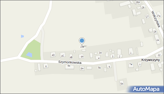 Krzywiczyny, Szymonkowska, 13a, mapa Krzywiczyny