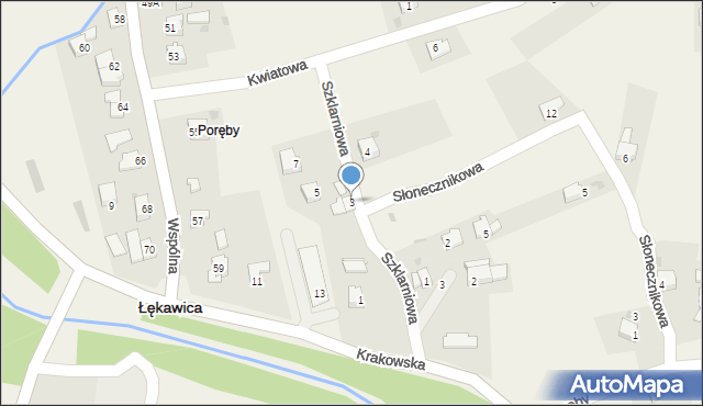 Łękawica, Szklarniowa, 3, mapa Łękawica