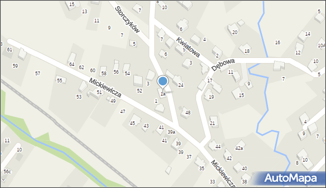 Łodygowice, Szczęśliwa, 1a, mapa Łodygowice