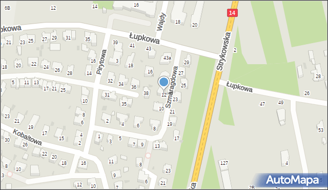 Łódź, Szmaragdowa, 12, mapa Łodzi