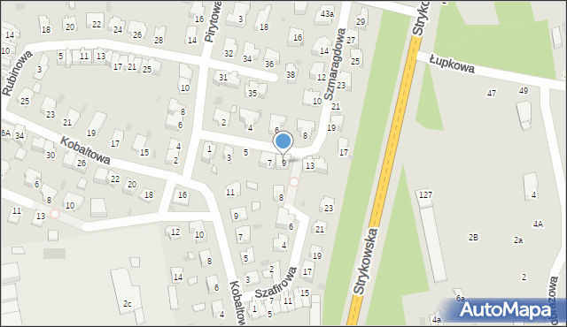 Łódź, Szmaragdowa, 9, mapa Łodzi