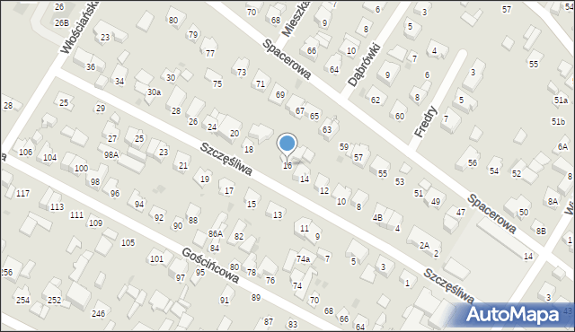 Łomianki, Szczęśliwa, 16, mapa Łomianki