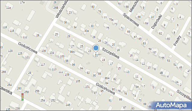 Łomianki, Szczęśliwa, 21, mapa Łomianki
