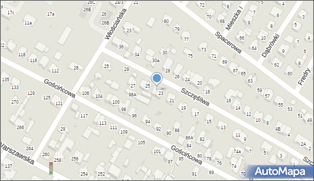 Łomianki, Szczęśliwa, 23a, mapa Łomianki