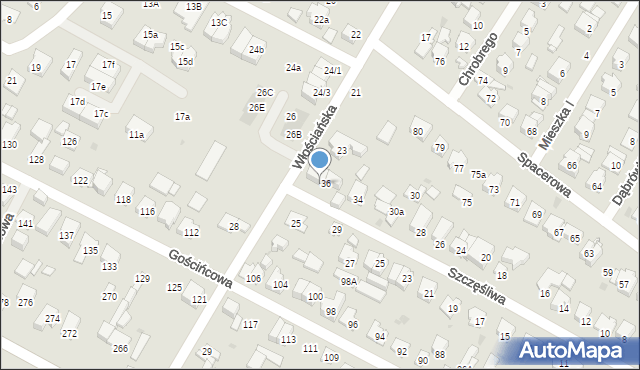 Łomianki, Szczęśliwa, 38, mapa Łomianki