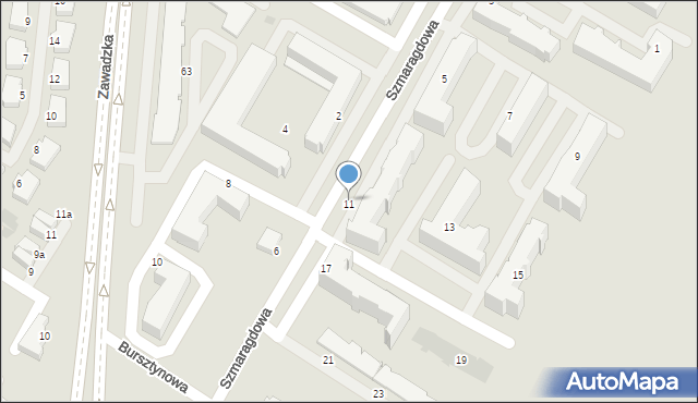 Łomża, Szmaragdowa, 11, mapa Łomży