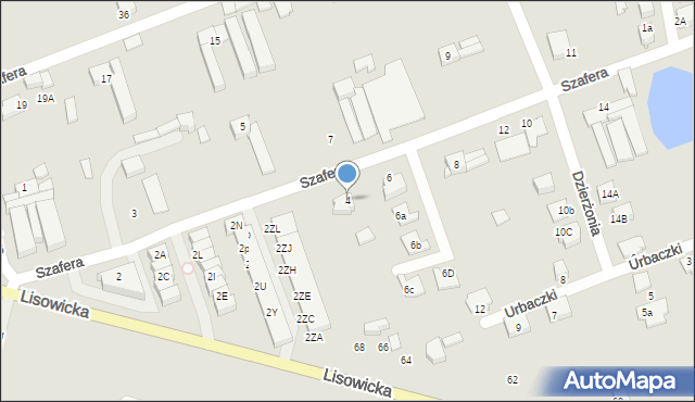Lubliniec, Szafera Władysława, prof., 4, mapa Lubliniec