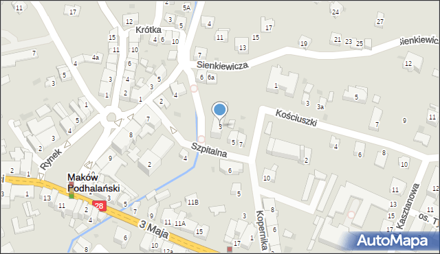 Maków Podhalański, Szpitalna, 3, mapa Maków Podhalański