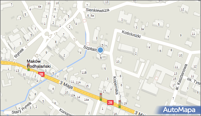 Maków Podhalański, Szpitalna, 6, mapa Maków Podhalański