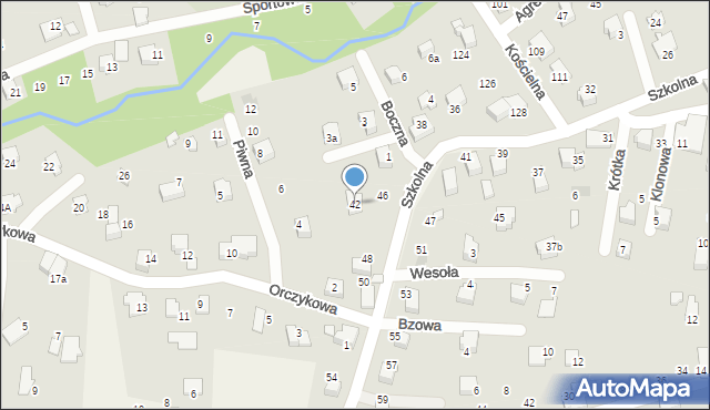 Meszna, Szkolna, 42, mapa Meszna