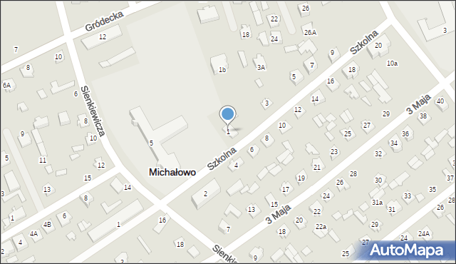 Michałowo, Szkolna, 1, mapa Michałowo