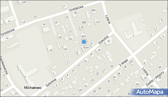 Michałowo, Szkolna, 7, mapa Michałowo