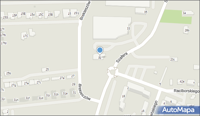 Mielec, Szafera Władysława, prof., 31, mapa Mielca