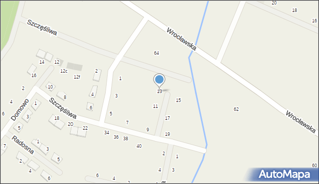 Miłoszyce, Szczęśliwa, 13, mapa Miłoszyce