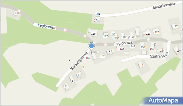 Młodziejowice, Szmaragdowa, 1, mapa Młodziejowice