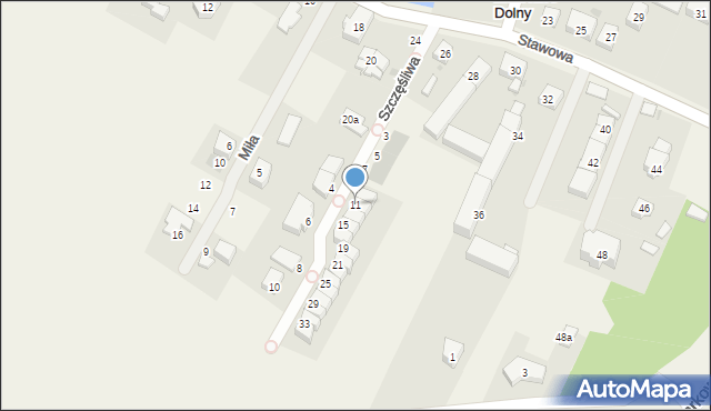 Mokronos Dolny, Szczęśliwa, 11, mapa Mokronos Dolny