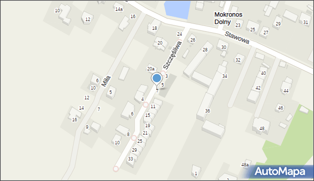 Mokronos Dolny, Szczęśliwa, 7, mapa Mokronos Dolny