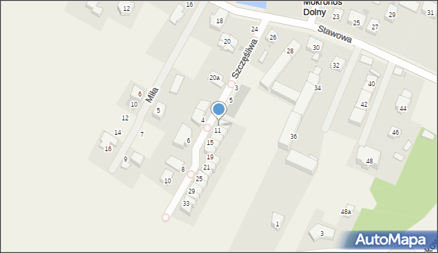Mokronos Dolny, Szczęśliwa, 9, mapa Mokronos Dolny