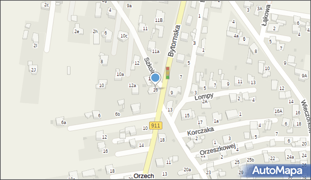 Orzech, Szkolna, 16, mapa Orzech