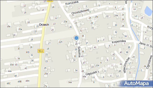 Orzech, Szkolna, 24, mapa Orzech