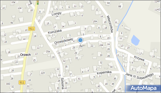Orzech, Szkolna, 25b, mapa Orzech