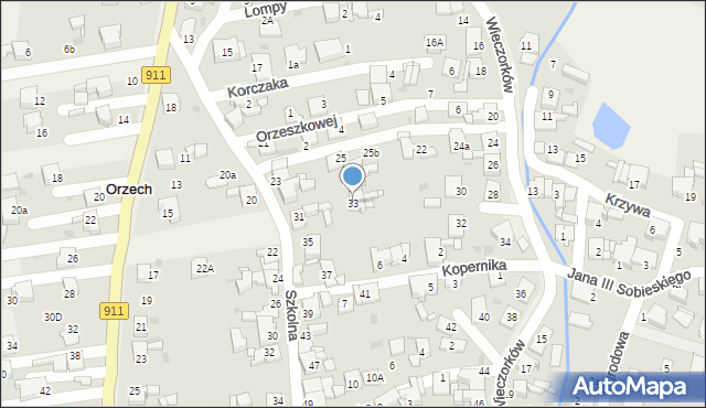 Orzech, Szkolna, 33, mapa Orzech