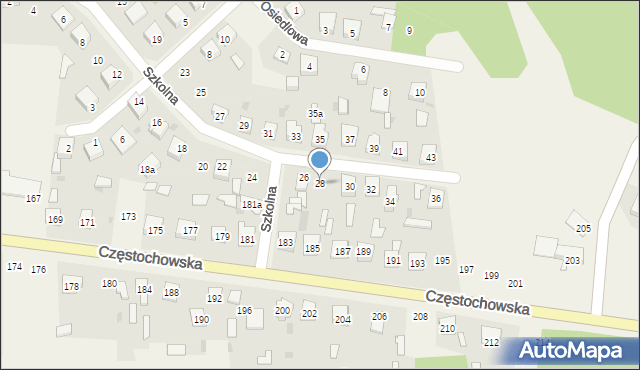 Osiny, Szkolna, 28, mapa Osiny