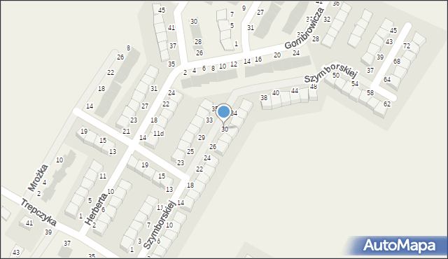 Pępowo, Szymborskiej Wisławy, 30, mapa Pępowo