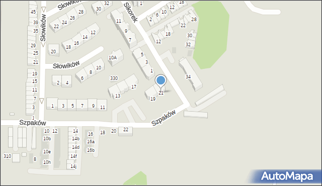 Piekary Śląskie, Szpaków, 21, mapa Piekary Śląskie