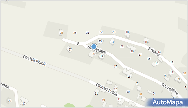 Pietrzykowice, Szczęśliwa, 21, mapa Pietrzykowice