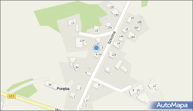 Poręba, Szkolna, 7, mapa Poręba