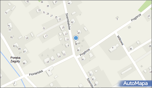 Poręba Żegoty, Szembeków, 38, mapa Poręba Żegoty