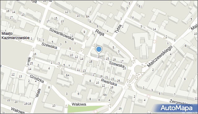 Radom, Szewska, 13, mapa Radomia