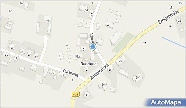 Radziądz, Szkolna, 1A, mapa Radziądz