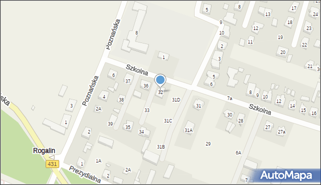 Rogalin, Szkolna, 32, mapa Rogalin