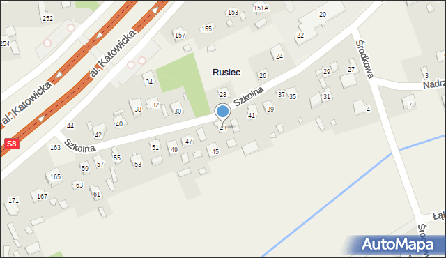 Rusiec, Szkolna, 43, mapa Rusiec