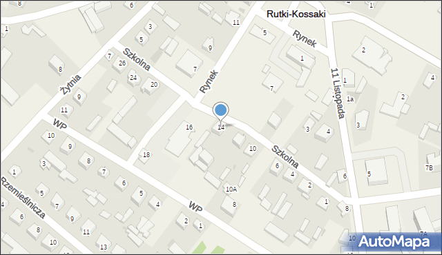 Rutki-Kossaki, Szkolna, 14, mapa Rutki-Kossaki