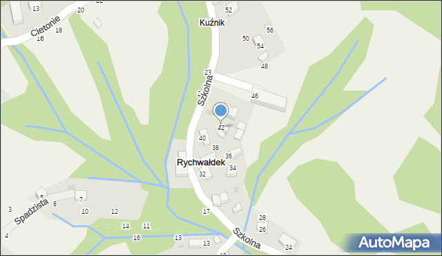 Rychwałdek, Szkolna, 42, mapa Rychwałdek