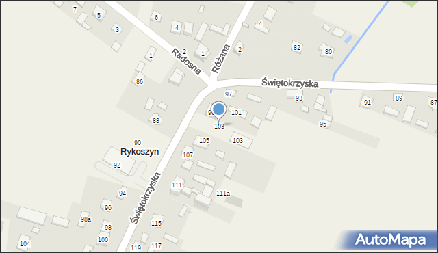 Rykoszyn, Szlachecka, 103, mapa Rykoszyn