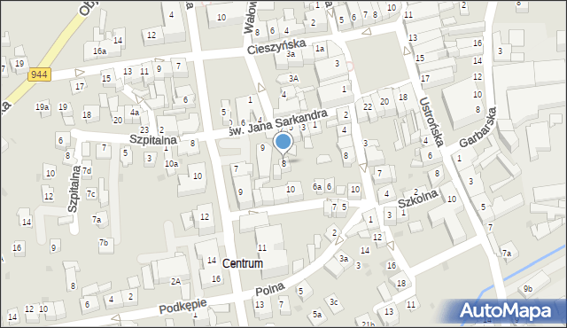 Skoczów, Szkolna, 8, mapa Skoczów