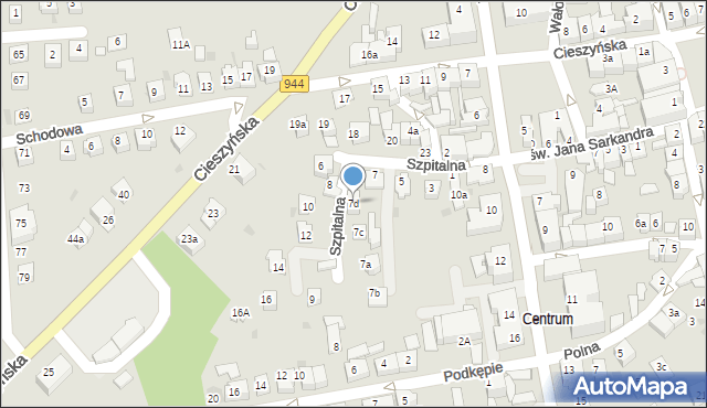 Skoczów, Szpitalna, 7d, mapa Skoczów