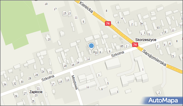 Skorzeszyce, Szkolna, 10a, mapa Skorzeszyce